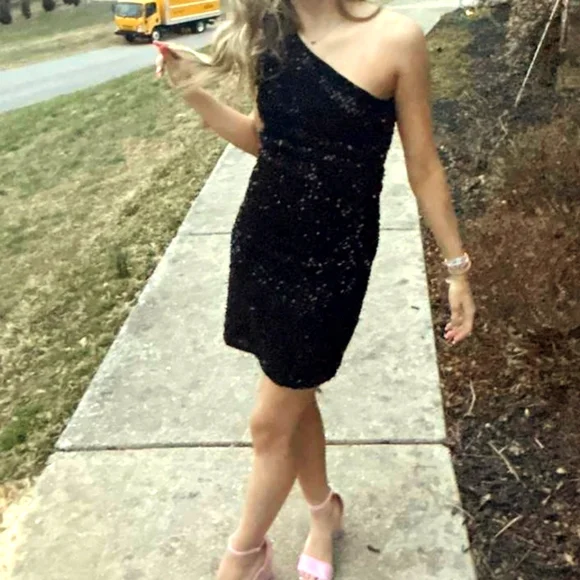 blue dress for baby girl Dura One Shoulder Sequin Mini Dress main image 0